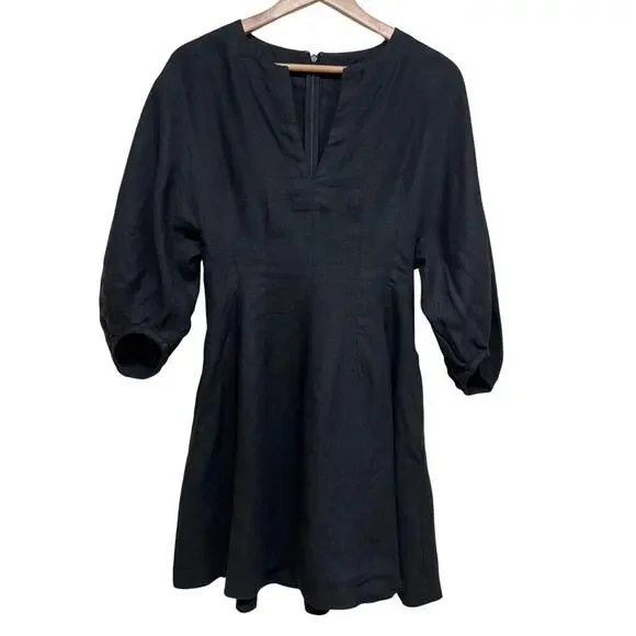 Madewell Splitneck Linen Mini Dress Black NWT Size 00 - Picture 2 of 7